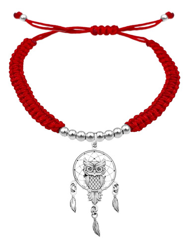 Pulsera Bolitas Atrapasueños Buho Plata 925 Roja