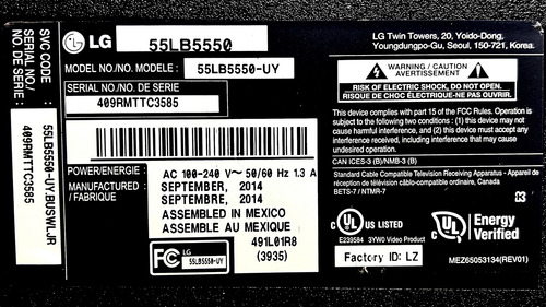 Fuente Lg 55lb5550 55lb5550-uy Eax65423801 (2.2) Lgp55-14pl2 (Usado)