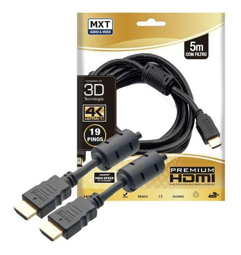 Cabo Hdmi Com Filtro 2.0 4k Ultra Hd Premium 5 Metros