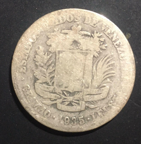 Venezuela 2 Bolivares De Plata 1935 Gram 10 Lei 835