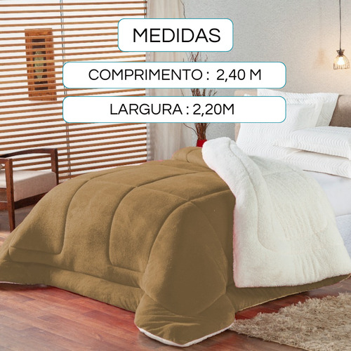 Coberdrom Casal Edredom Sherpa Dupla Face 2,40m X 2,20m Frio Cor Cáqui Armazem Dos Enxovais