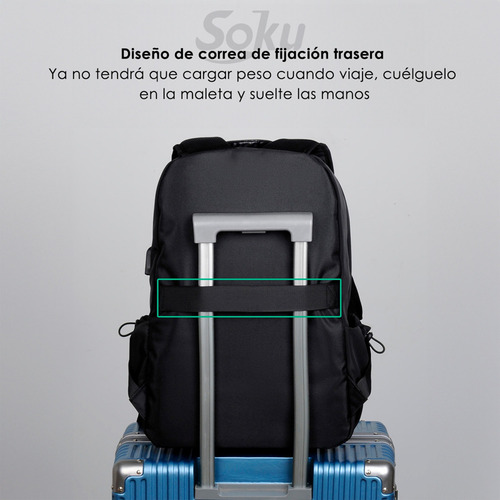 Soku Mochila Laptop 14 Cierres Amplia Ligera Viaje Deportiva Color Gris Diseño de la tela Liso