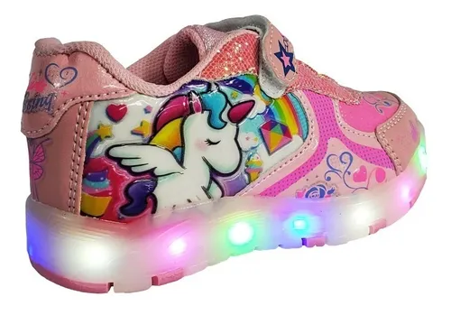 Tenis Unicornio Ni a Luces Led Velcro Girls Elastico Bebe