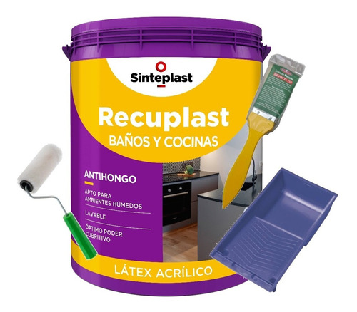 Kit Pintura  Baños Y Cocina X1l Lavable Antihongo Rodillo 