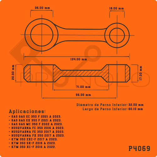Biela Wössner Para Ktm Sx F 350 16-23 Husqvarna Fc 350 16-23