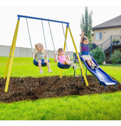 Play Time Metal Swing Set, Resbaladilla Y Columpio Azul
