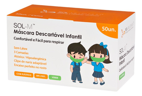 Imagem 5 de 9 de 50 Máscaras Descartáveis Tripla Camada Infantil Verde