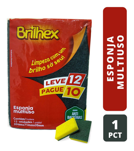 Esponja Brilhex Esponja Multiuso de espuma de poliuretano e fibra sintetica pacote x 12