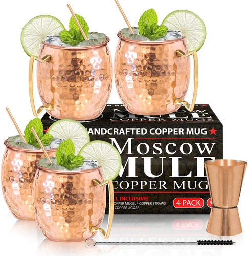 Tazas De Cobre Para El Moscow Mule - Juego De 4 - 100% He...