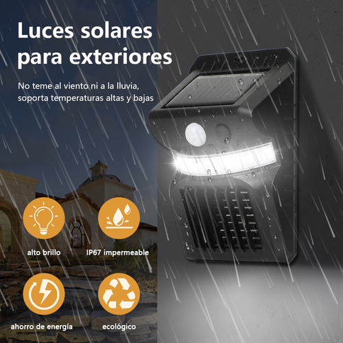 Lámpara Solar Led Potente Exterior Con Sensor De Movimiento Negro