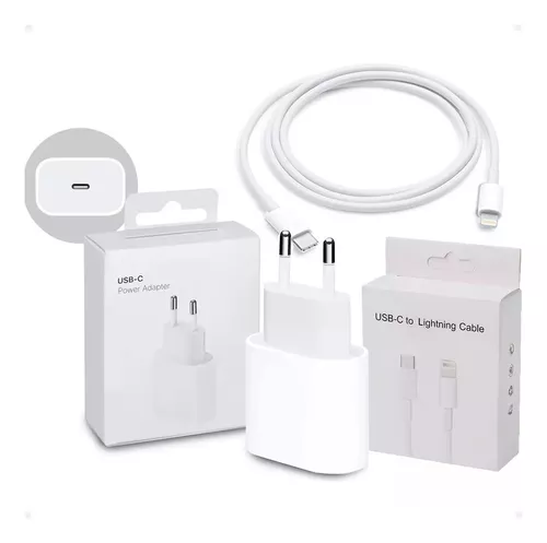 Kubo. Combo Ficha Cargador Iphone Usb Tipo C 20w Más Cable Tipo C a  Lightning 1 Metro Compatible