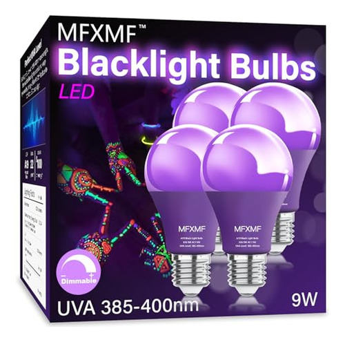 Paquete De 4 Bombillas Led A19 De Luz Negra, 9w (equiva...