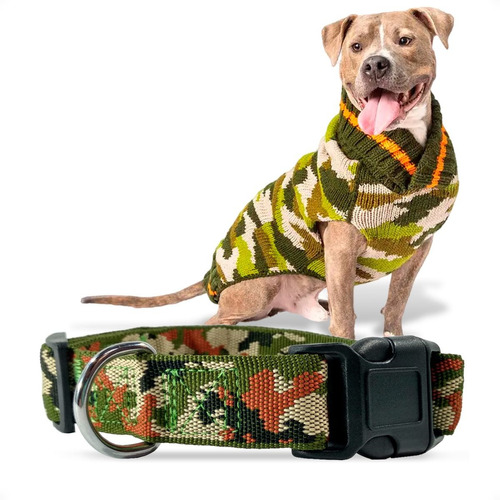 Collar Regulable Camuflaje Grueso Para Mascota Perro Tcs