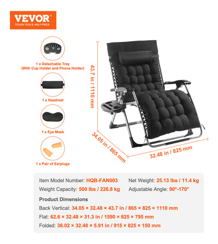 Vevor Zero Gravity Chair Sillón Reclinable Zero Gravity33