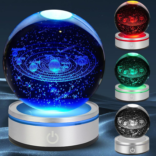 Sistema Solar En 3d Bola De Cristal Luz Nocturna Con Ilumina
