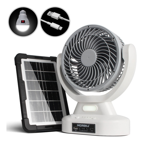 Ventilador Solar Recargable Abanico Portátil Mesa Piso Y Luz