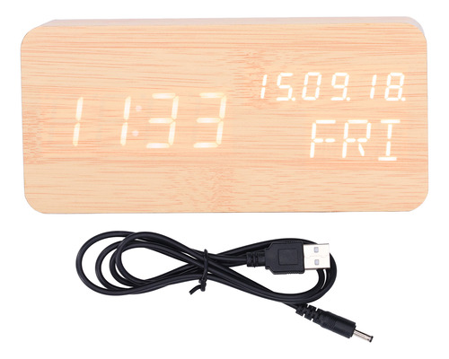 Reloj Despertador Digital Led De Madera Con Control De Sonid