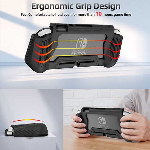 Dreamystore 3en1 el último traje de protección total, a prueba de agua, polvo y anticolisión, protector de pantalla integrado, la mejor sensación de la mano,Armour Funda Case Para Switch Lite Negro