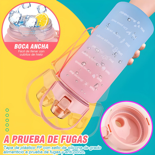 Botella Deportiva Para Agua 3 En 1 Con 3 Niveles Distintos Rosa