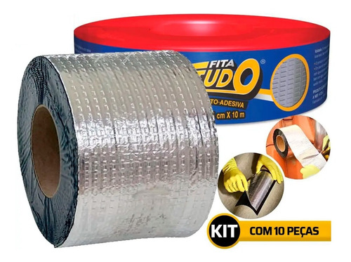 Kit 10 Manta Asfáltica Auto Adesiva Aluminizada - 20cm X 10m