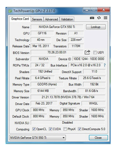 Tarjeta Gráfica Gtx550ti 6gb Tarjeta De Video Gpu Gddr5 192b