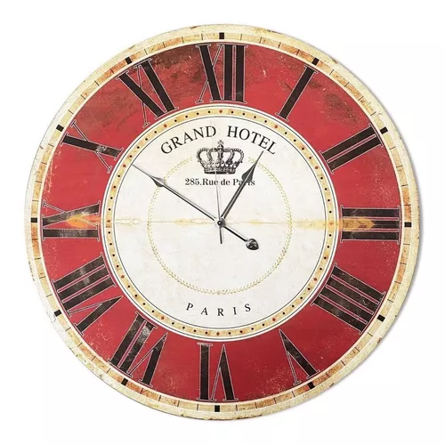 Reloj De Pared Rojo Decorativo Grand Hotel Paris N° Romano