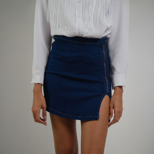 Falda Mujer Mezclilla Stretch Corta Moda Abertura Y Cierre
