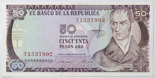 Billete 50 Pesos 20/jul/1973 8 Digitos Colombia Xf