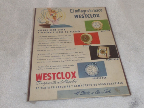 Imagen 1 de 1 de Antigua Publicidad De Relojes Despertadores Westclox Steelco