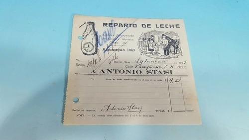 Hermosa Nota De Reparto De Leche Año 1941 Antonio Stasi