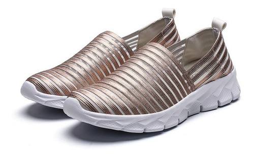 Tenis De Dama Slip-on Planos De Mujer En Malla Elástica