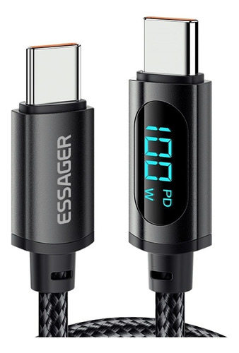 Cable Usb C A C 100w Con Indicador Led Essager Negro