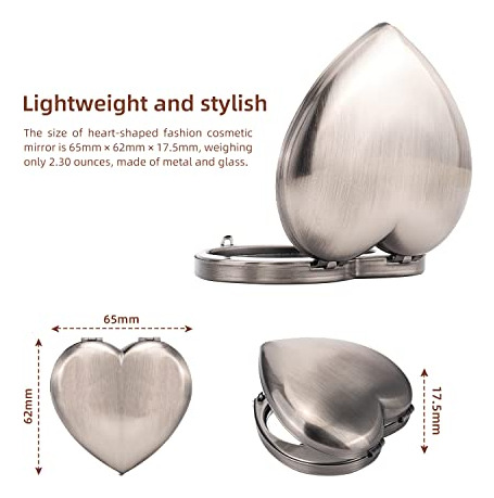 Mini Espejo Lupa Portátil Elegante Corazón Plata 1x 2x