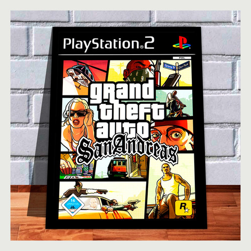 Quadro Decorativo Gamer A4 Gta San Andreas Playstation 2