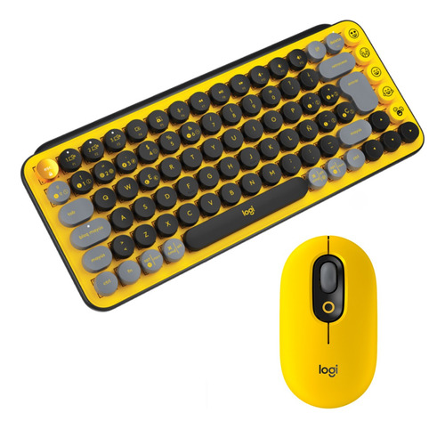 Kit Teclado Mecanico Y Mouse Logitech Pop Keys Blast Color Del Teclado Amarillo - Negro