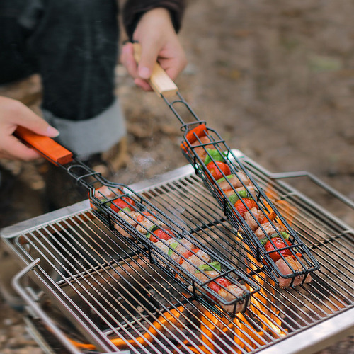 Cesta Portátil Para Asar Barbacoa Con Mango De Madera Para S