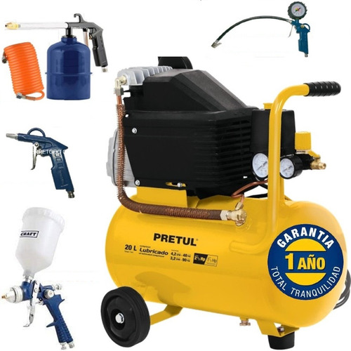 Compresor Aire 20 Lts 2.5 Hp Pretul Gratis Combo 5 Accesorio