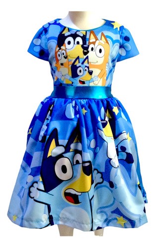 Vestido De Niña Bluey Estampado Azul