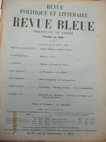 Revue Politique Et Litteraire Revue Bleue 1909 Tolstoi Maury