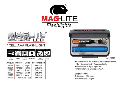 Imagen 2 de 7 de Linterna Maglite Solitaire 37 Lum Pila Colores Estuche + Aa
