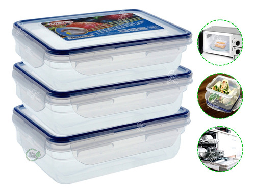 Set Loncher Fiambreras Porta Comidas X3 Guarda Ensalas Carne