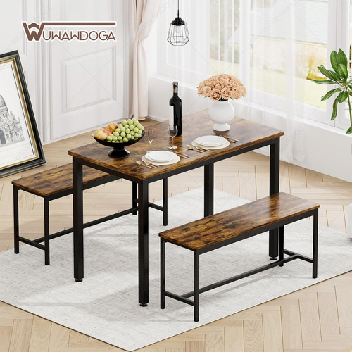 Juego Mesa De Comedor Rectangular Con 2 Sillas De 4 Personas