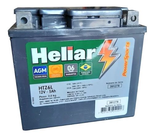 Imagem 2 de 4 de Bateria Moto Heliar Htz6 Honda Cg150/ 160 Titan Todas
