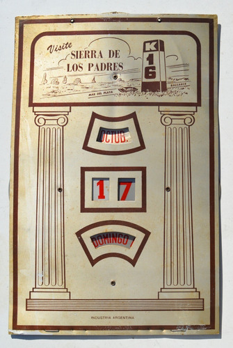 Antiguo Cartel Calendario Sierra De Los Padres Mar Del Plata