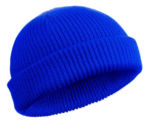 Gorro Beanie Lana Corto Unisex Ajustado Fisherman Azul Unico Tejido