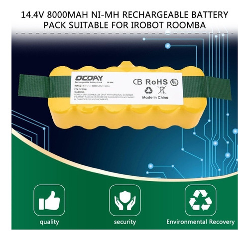. Bateria Recarregável Ni-mh De 14,4 V 8000mah Para Irobot