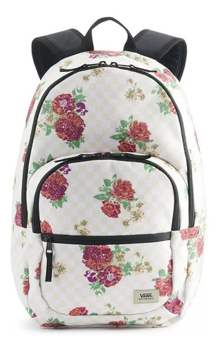 Mochila Vans Motiveatee Flores Porta Laptop Urban Beach Color Blanco Diseño de la tela Checkered/Floral