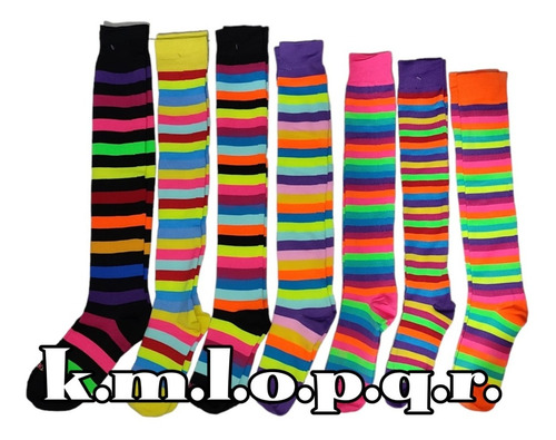 Media Calceta Lolita Rayada Arcoiris Colores Payaso #9 Envio