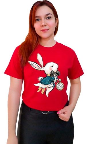 Polera Dama Estampada 100%algodon Conejo Reloj Exclusiv 567