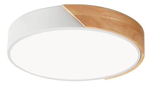 Plafón Lámpara Techo Led Nórdico Metal Y Madera 24w Montaje Empotrado Led 23 Cm Blanco